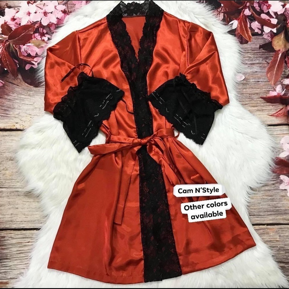 Satin Silk-Like Kimono Nightgown Robe Random Color​ - Picture 4 of 8